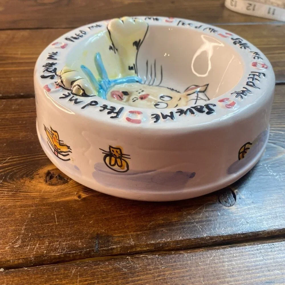 Cat Food Bowl Feed Me Save Me 3D Ceramic Genie Intl Out Of Nowhere 1995